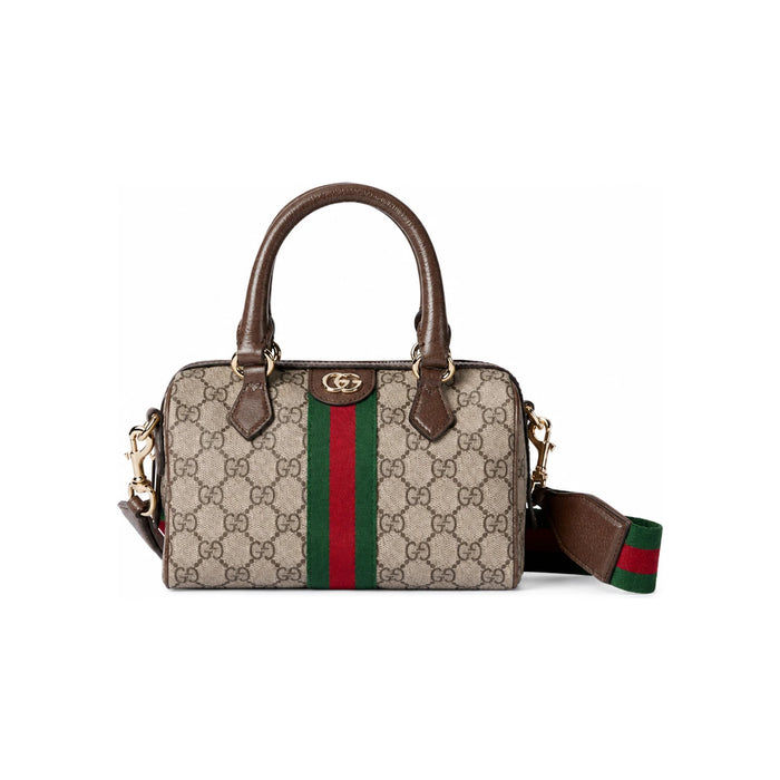 GUCCI Ophidia Small Boston Bag Brown Beige Canvas Leather Tote