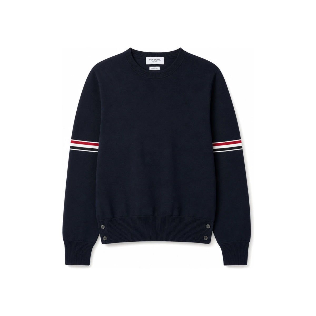 THOM BROWNE Navy Milano Stitch Cotton Crewneck Knit Top