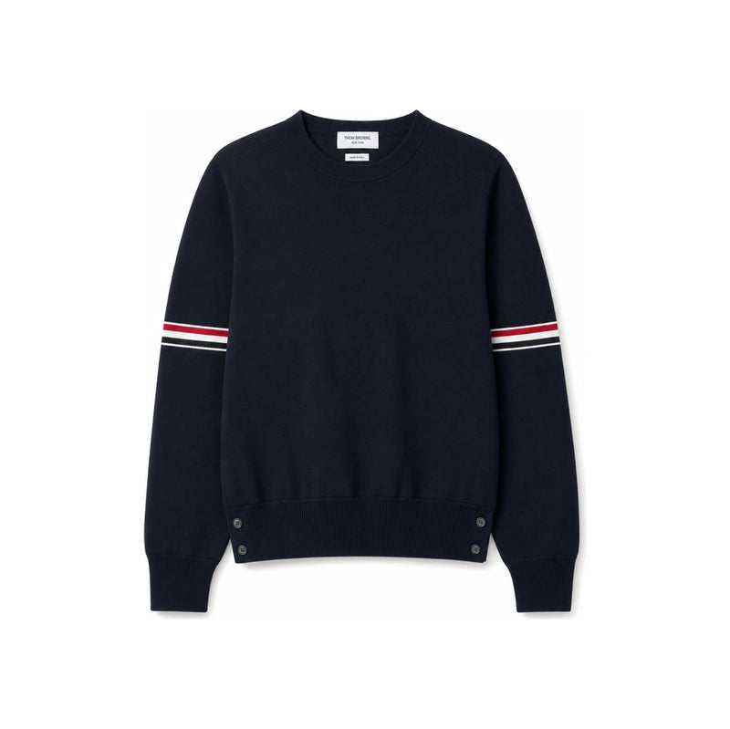 THOM BROWNE Navy Milano Stitch Cotton Crewneck Knit Top