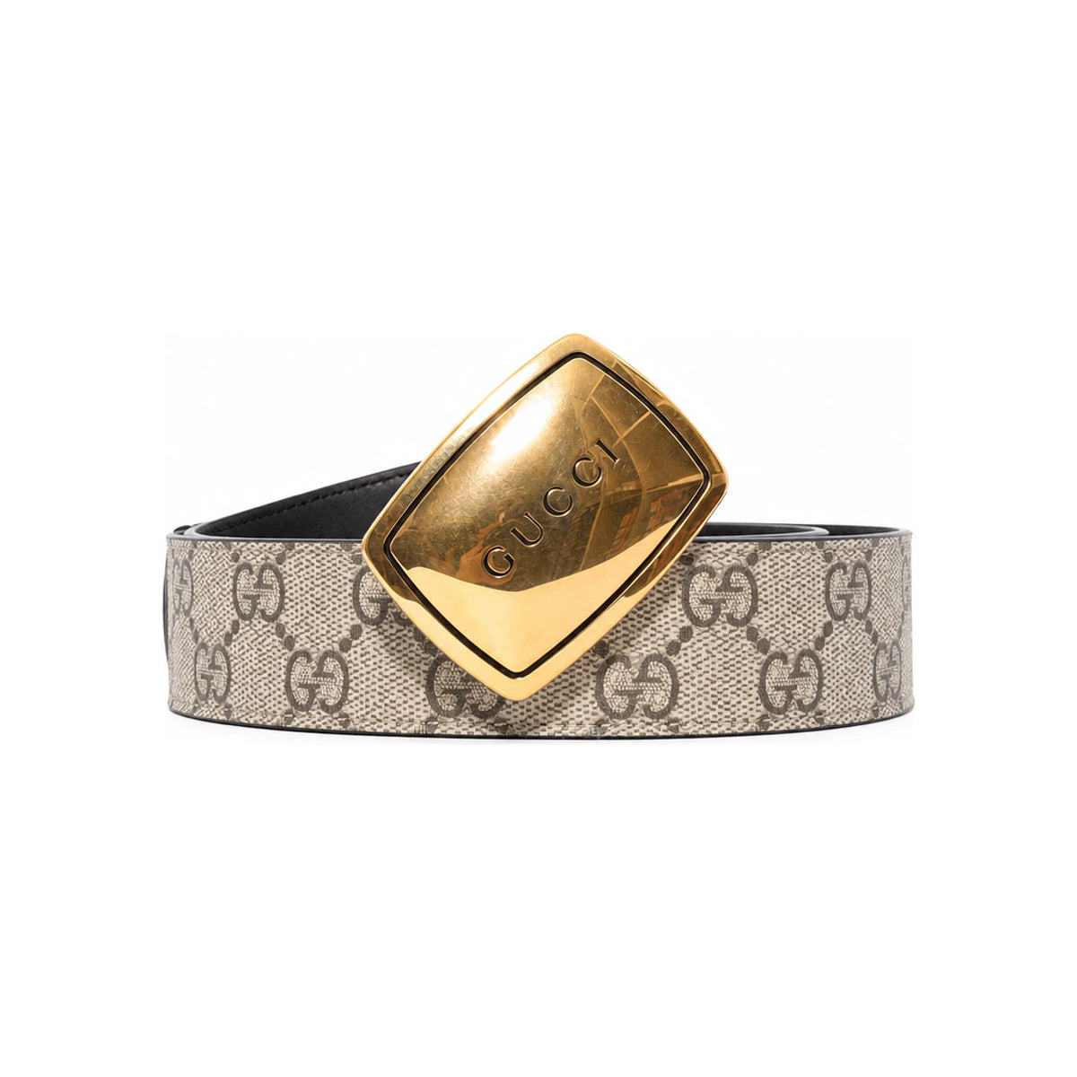 GUCCI Square Logo Buckle GG Logo Men’s Leather Belt