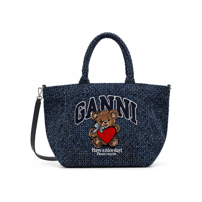 GANNI Tweed Denim Small Bear Tote Bag B2110036 077