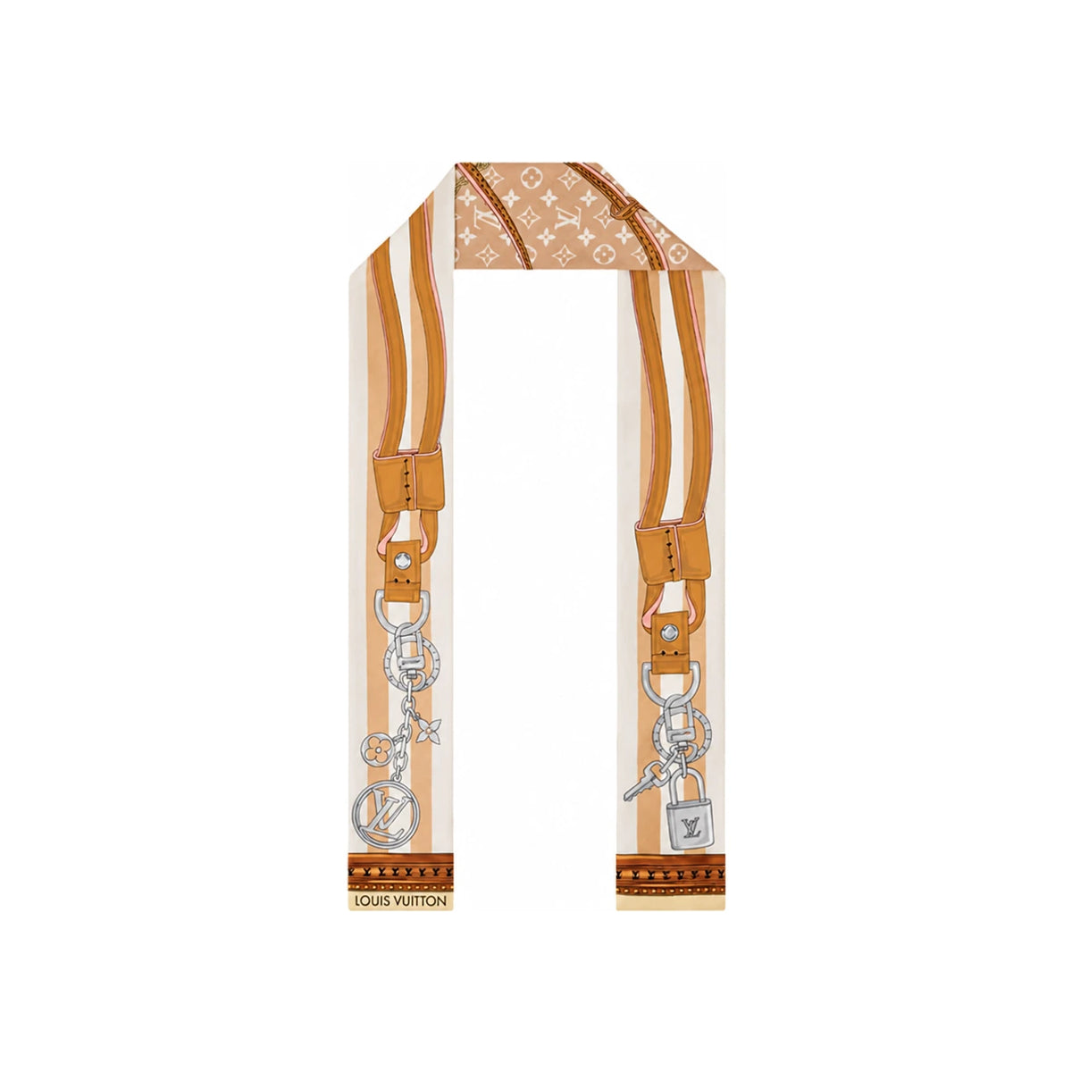 Louis Vuitton Dune Beige Silk Strap and Trunk Bandana Scarf