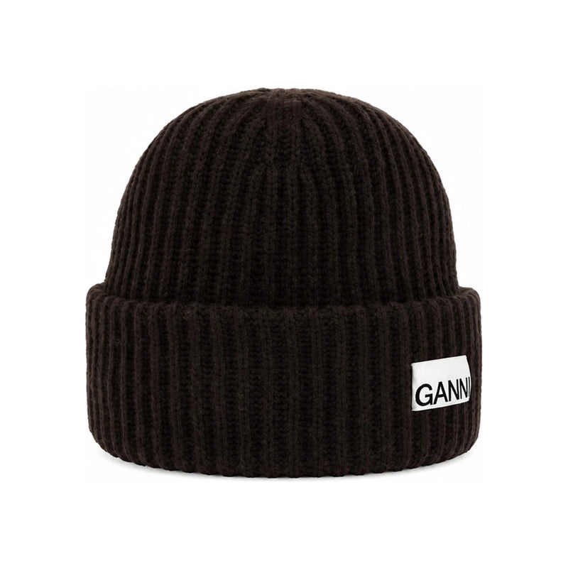 GANNI Logo Patch Structured Knit Beanie for Women B3020019 00B