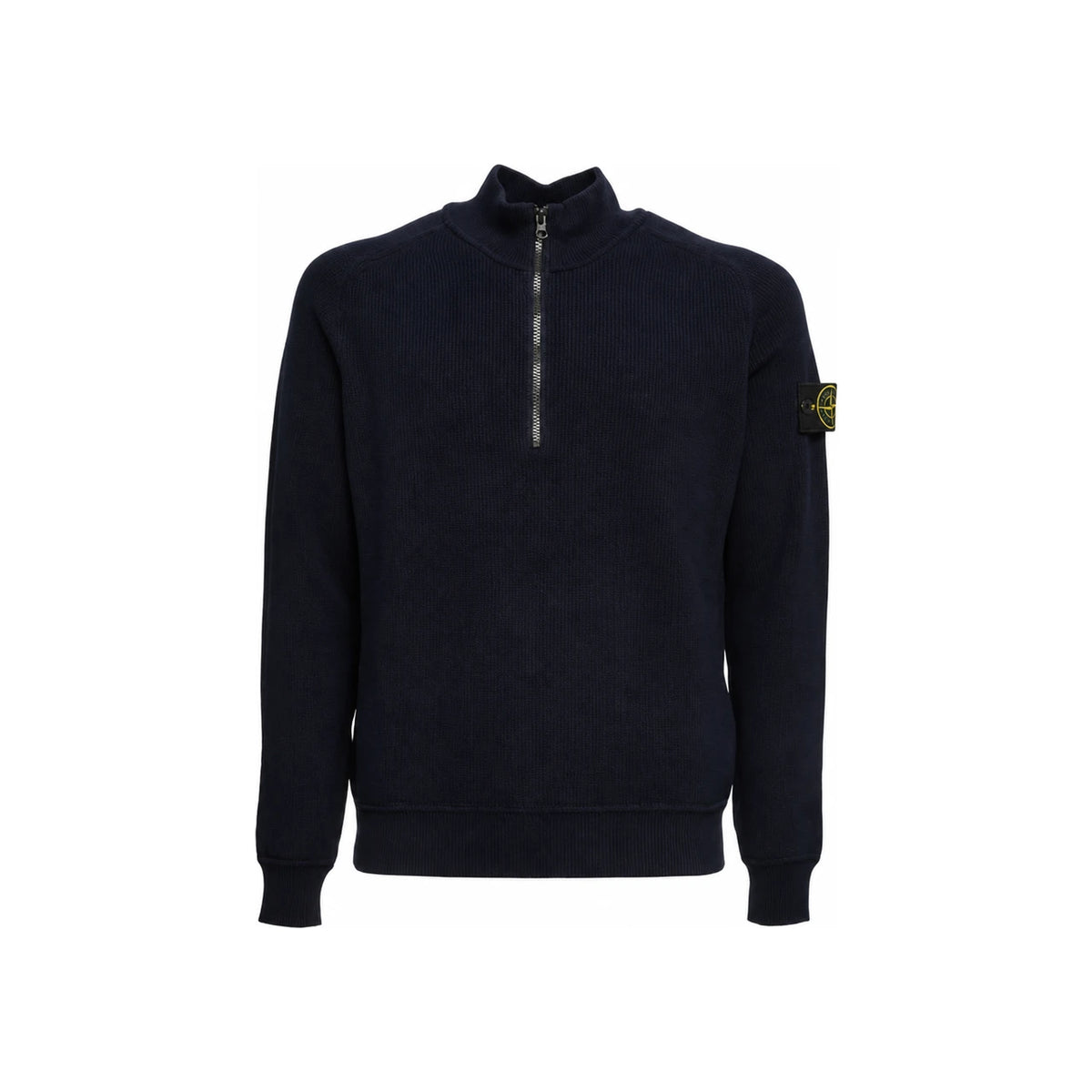 STONE ISLAND Zip-Up Wool Knit Sweater with Patch Black Men