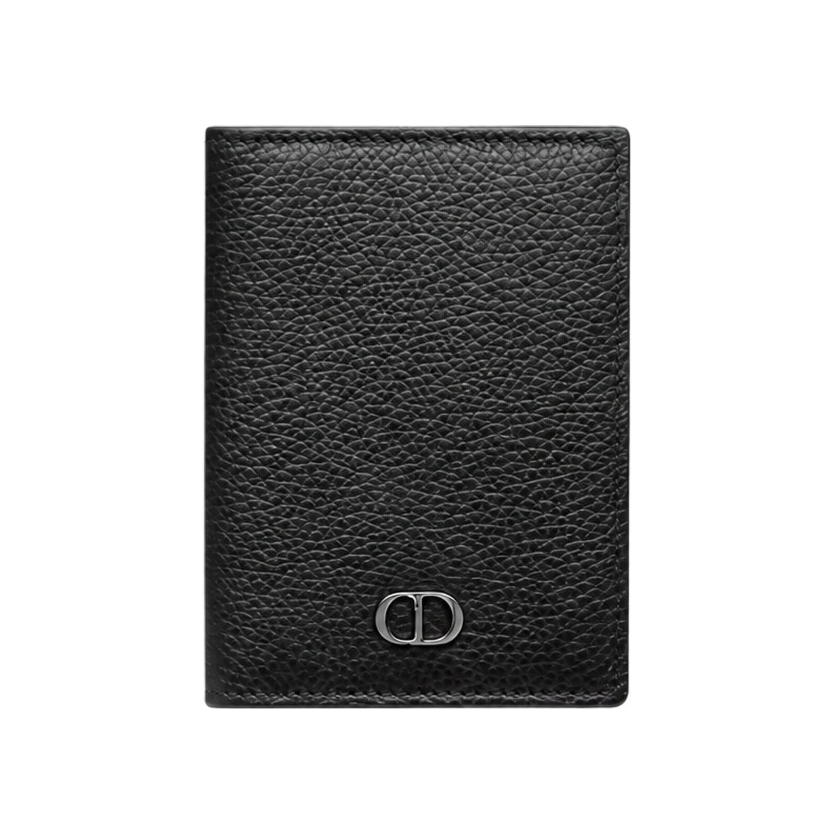 DIOR CD Icon Vertical Card Holder Grained Calfskin Black Card Wallet