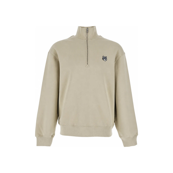 Maison Kitsune Fox Head Comfort Half Zip Sweatshirt Tea Leaf PM00305 KM0341 0450