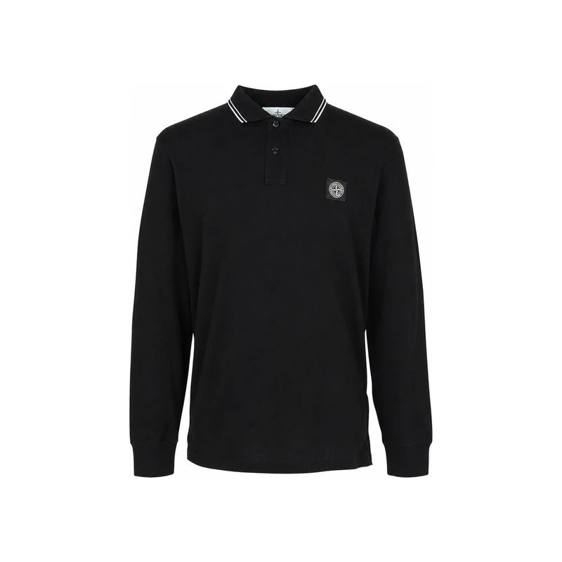STONE ISLAND Black Long Sleeve Polo Shirt with Logo Pa L1S15 2200012 S0018 V0029