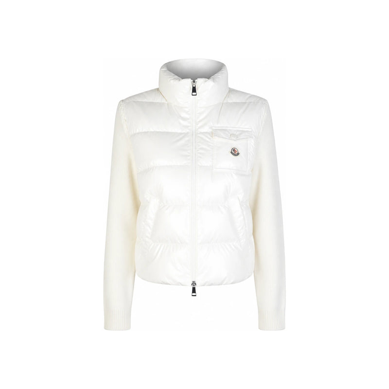 Moncler Logo Patch Mixed Knit Puffer Jacket White 9B00023 M7774 034