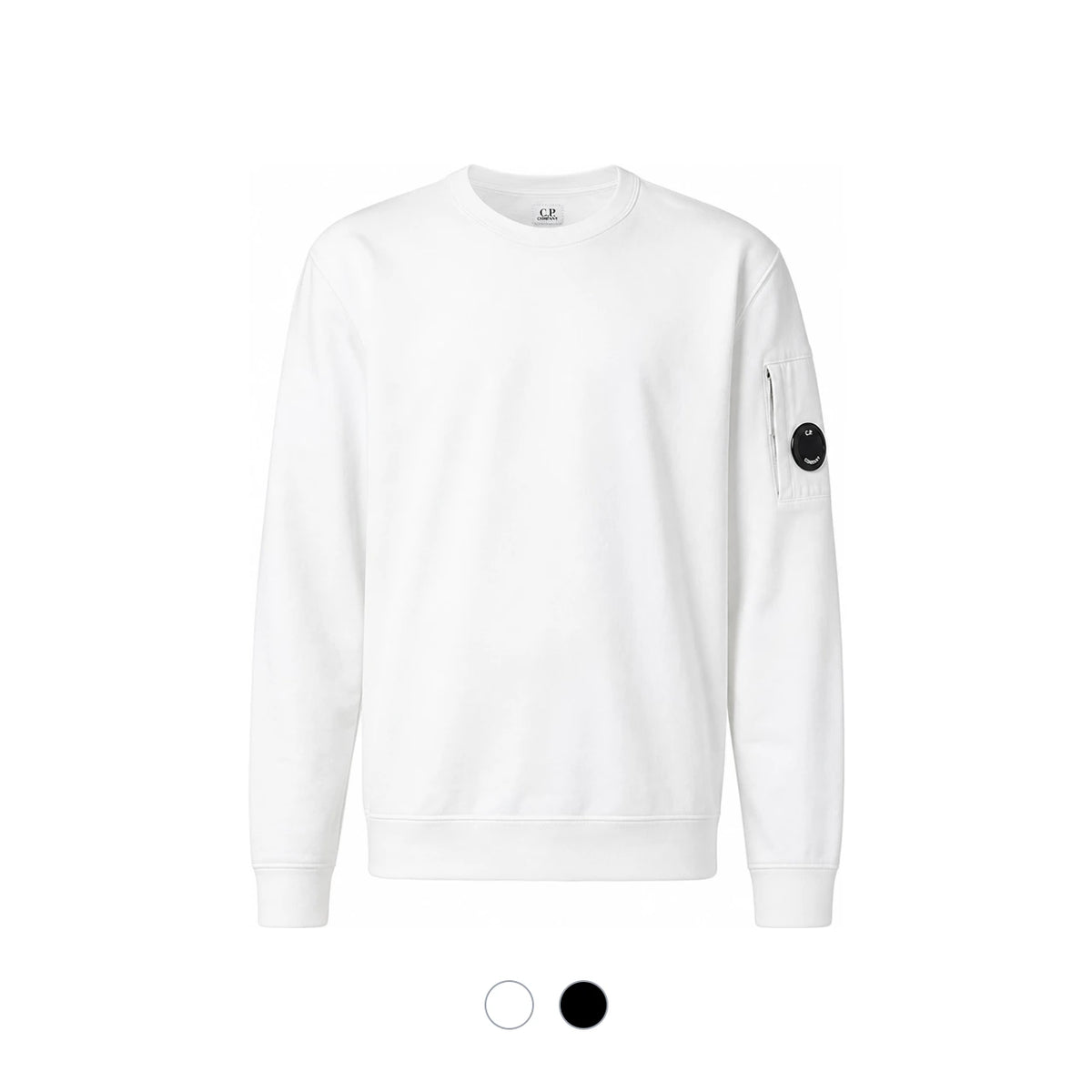 CP Company Men's Lens Sleeve Crewneck Sweatshirt White/Black 09CMSS001A