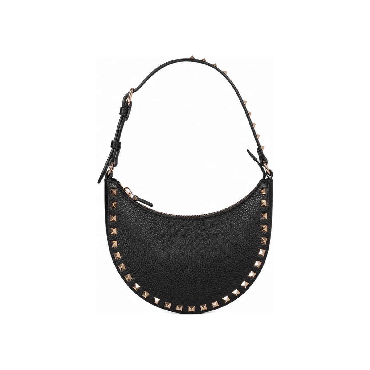VALENTINO Grain Leather Mini Rockstud Hobo Bag P0AI7 VSH 0NO