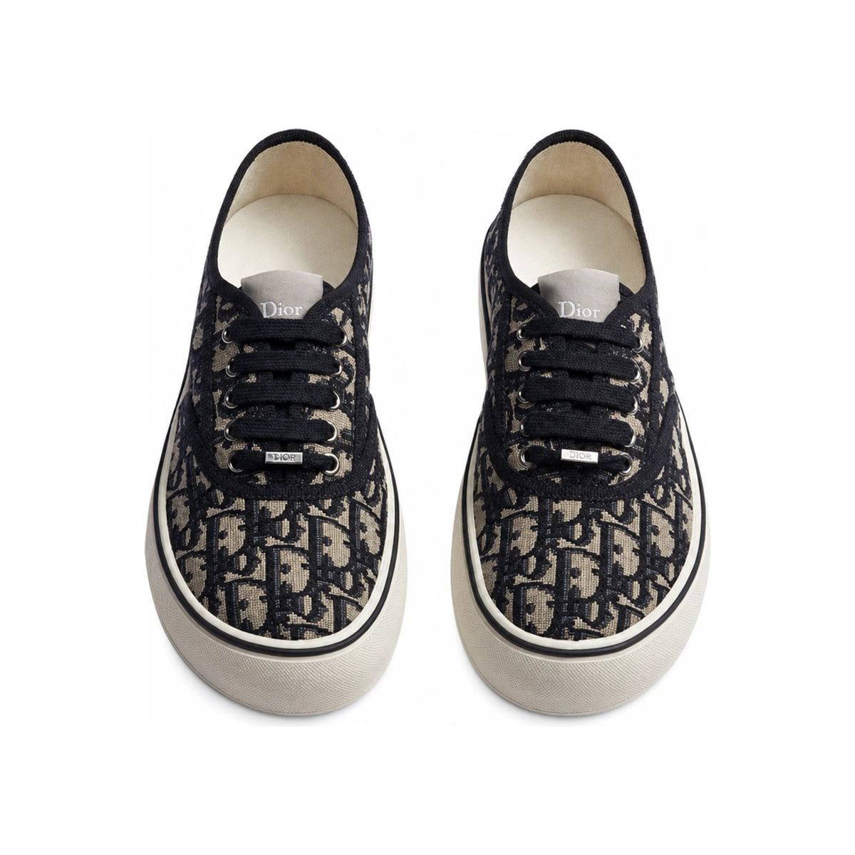 DIOR Beige Blue Oblique Embroidered Cotton Low Top Sneakers KCK528OLF S60U