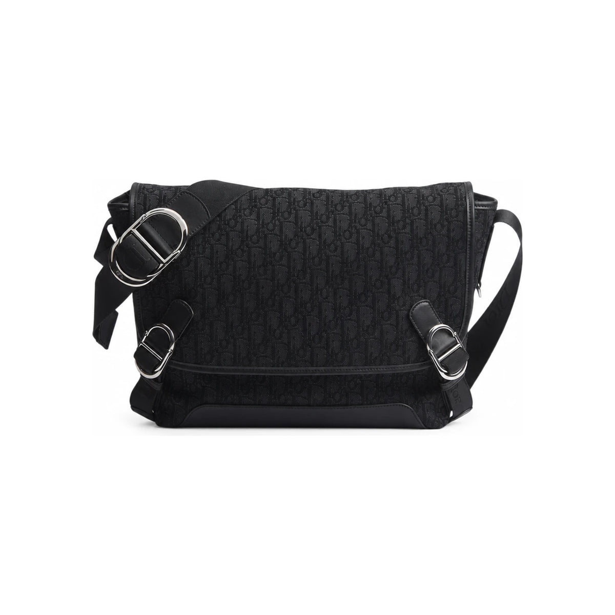DIOR Black Oblique Jacquard Zipped Flap Messenger Bag Medium