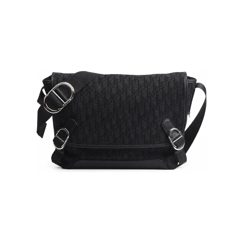 DIOR Black Oblique Jacquard Zipped Flap Messenger Bag Medium