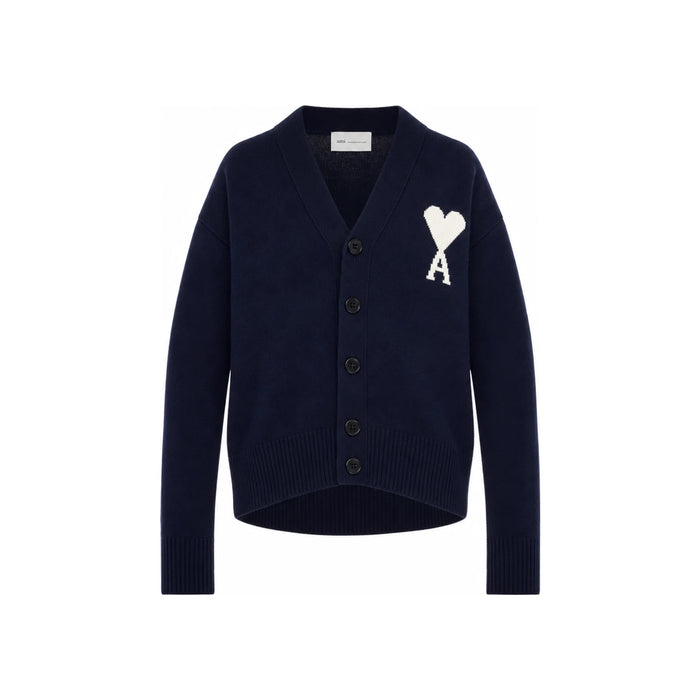 AMI Big Heart Logo Intarsia Wool Cardigan for Men