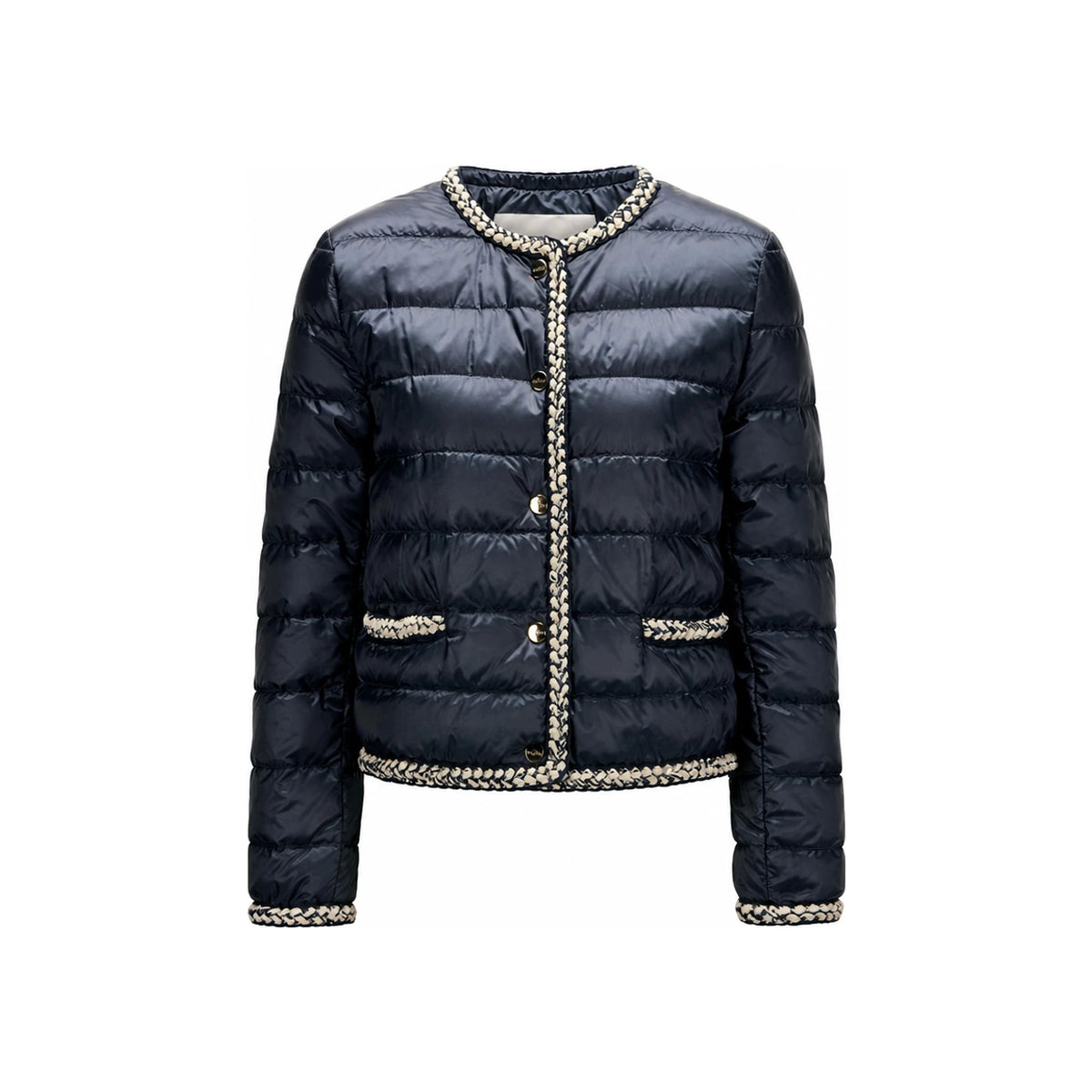 Max Mara Dark Blue Tweed-Trim Lightweight Puffer Jacket 261948 1134 008