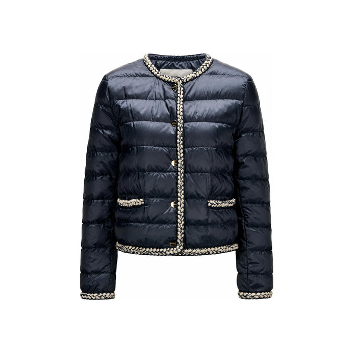 Max Mara Dark Blue Tweed-Trim Lightweight Puffer Jacket 261948 1134 008