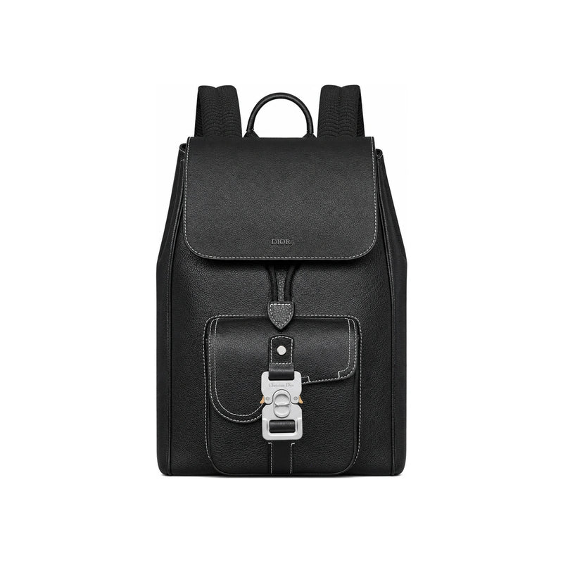 DIOR Saddle Flap Backpack Black Leather Men's Backpack