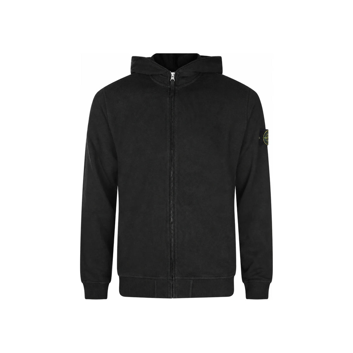 STONE ISLAND Black Zip-Up Hoodie with Patch Badge Unisex