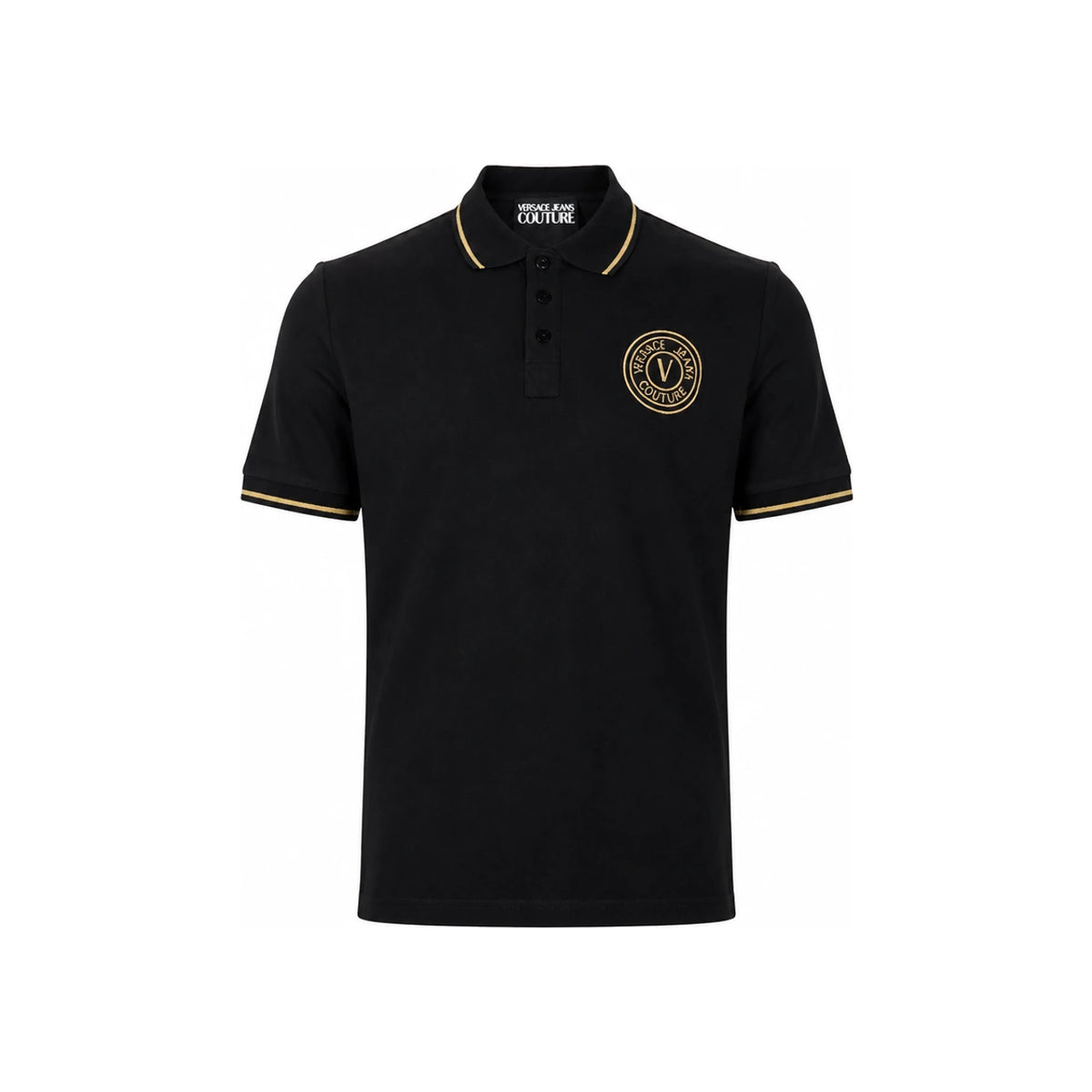 Versace Black Logo Embroidered Polo T-Shirt for Men