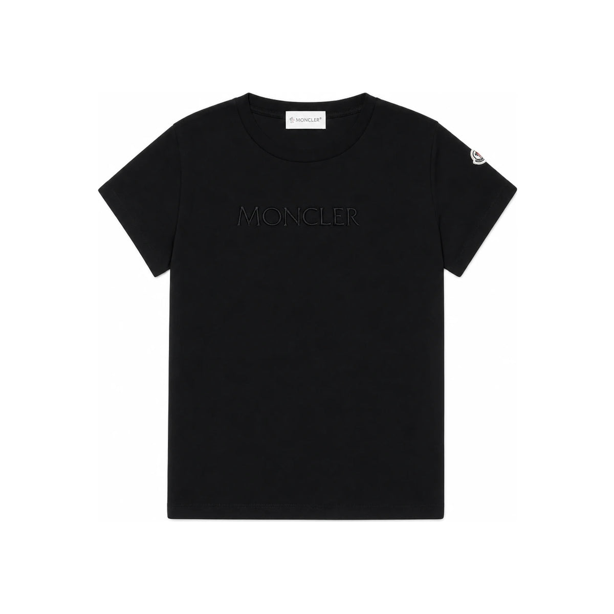 Moncler Women’s Black Logo Patch Embossed Short Sleeve T-Shirt 8C00009 89AT9 999
