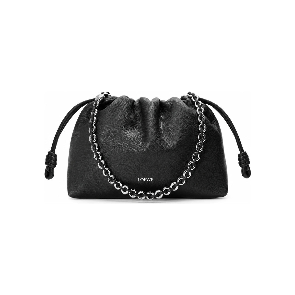 LOEWE Black Leather Medium Flamenco Purse Shoulder Bag