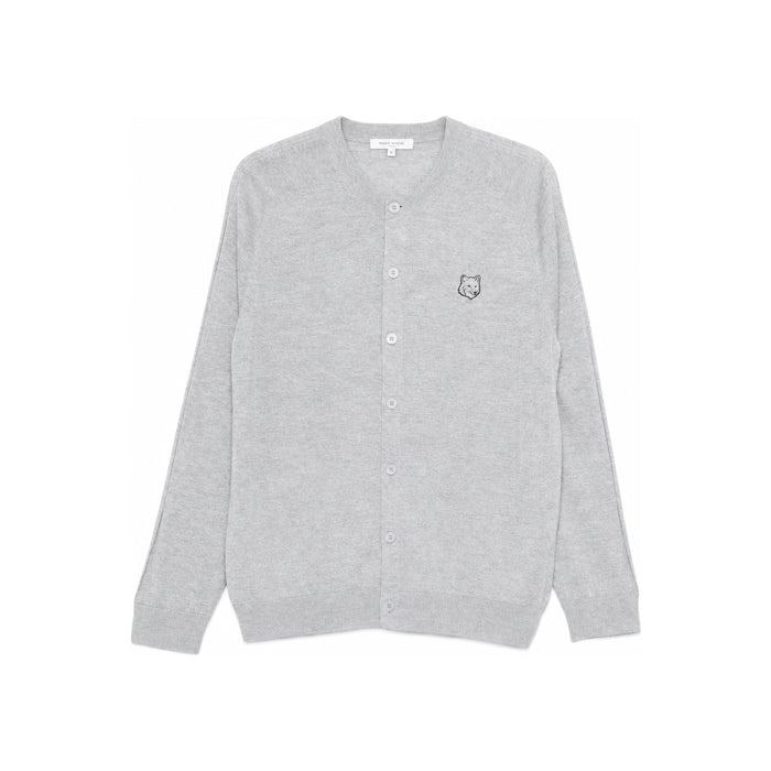 Maison Kitsune Fox Head Fine Merino Wool Cardigan Gray Men