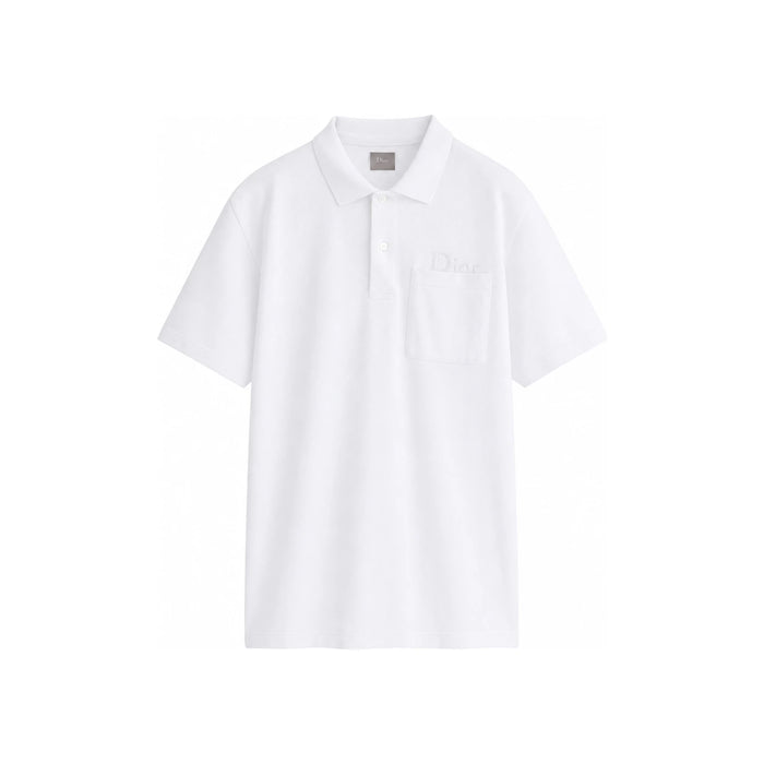 DIOR Logo Embroidered Short Sleeve Polo Shirt Navy Cotton Men