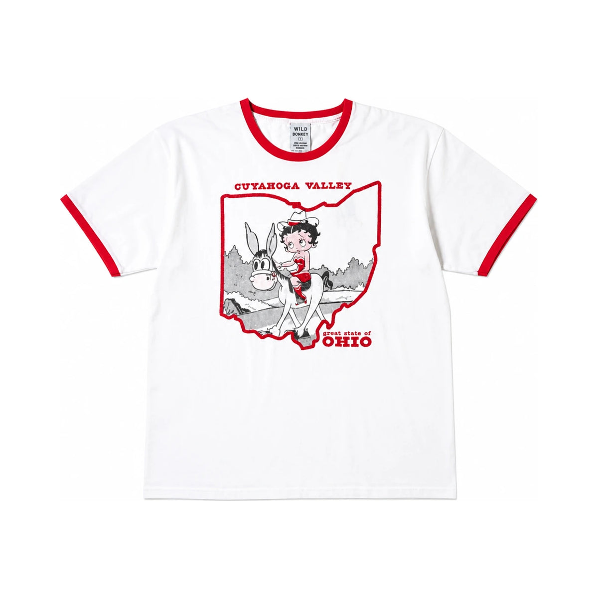 Wild Donkey White Red Graphic Short Sleeve T-Shirt Unisex Cotton