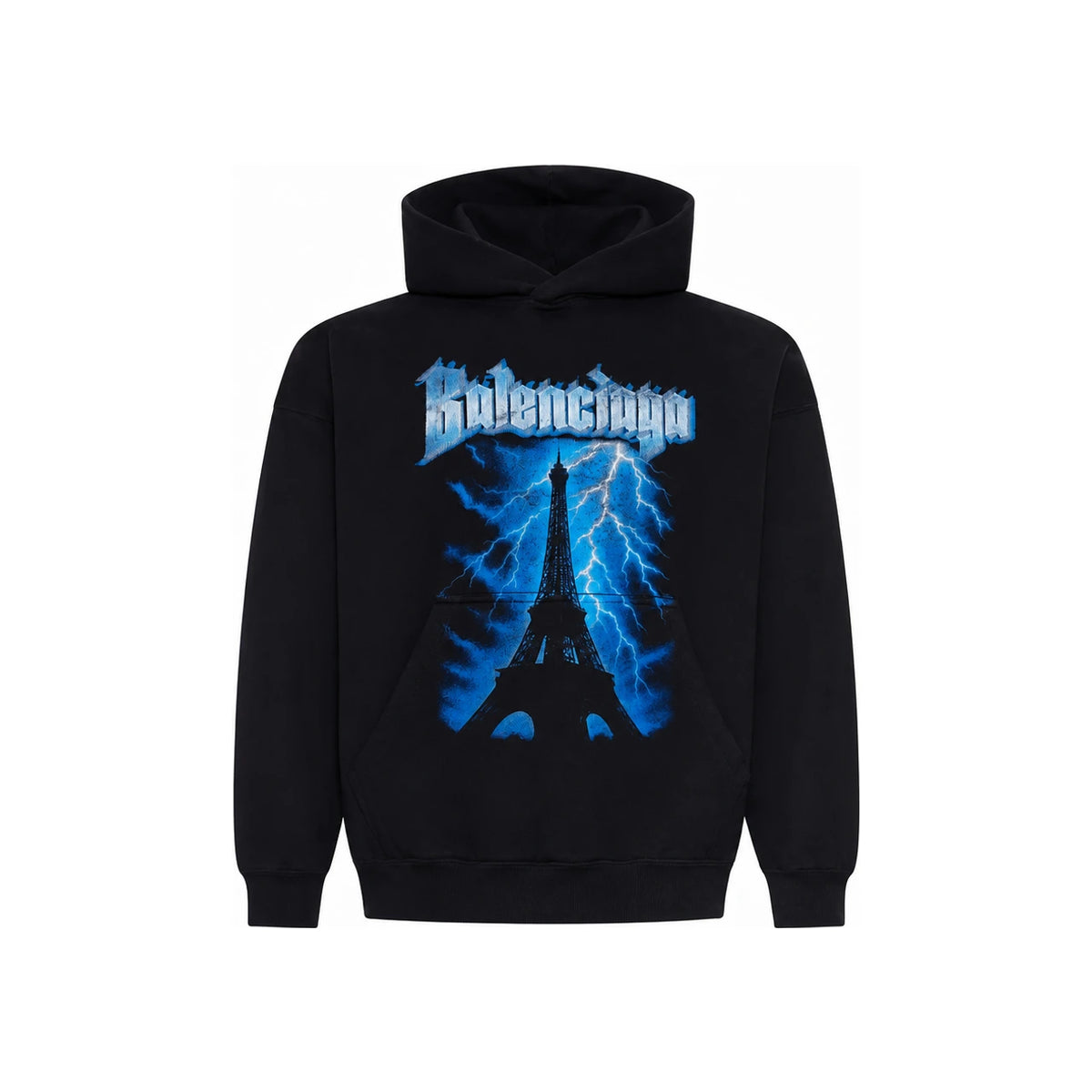 BALENCIAGA Black Paris Thunderstorm Hoodie Top
