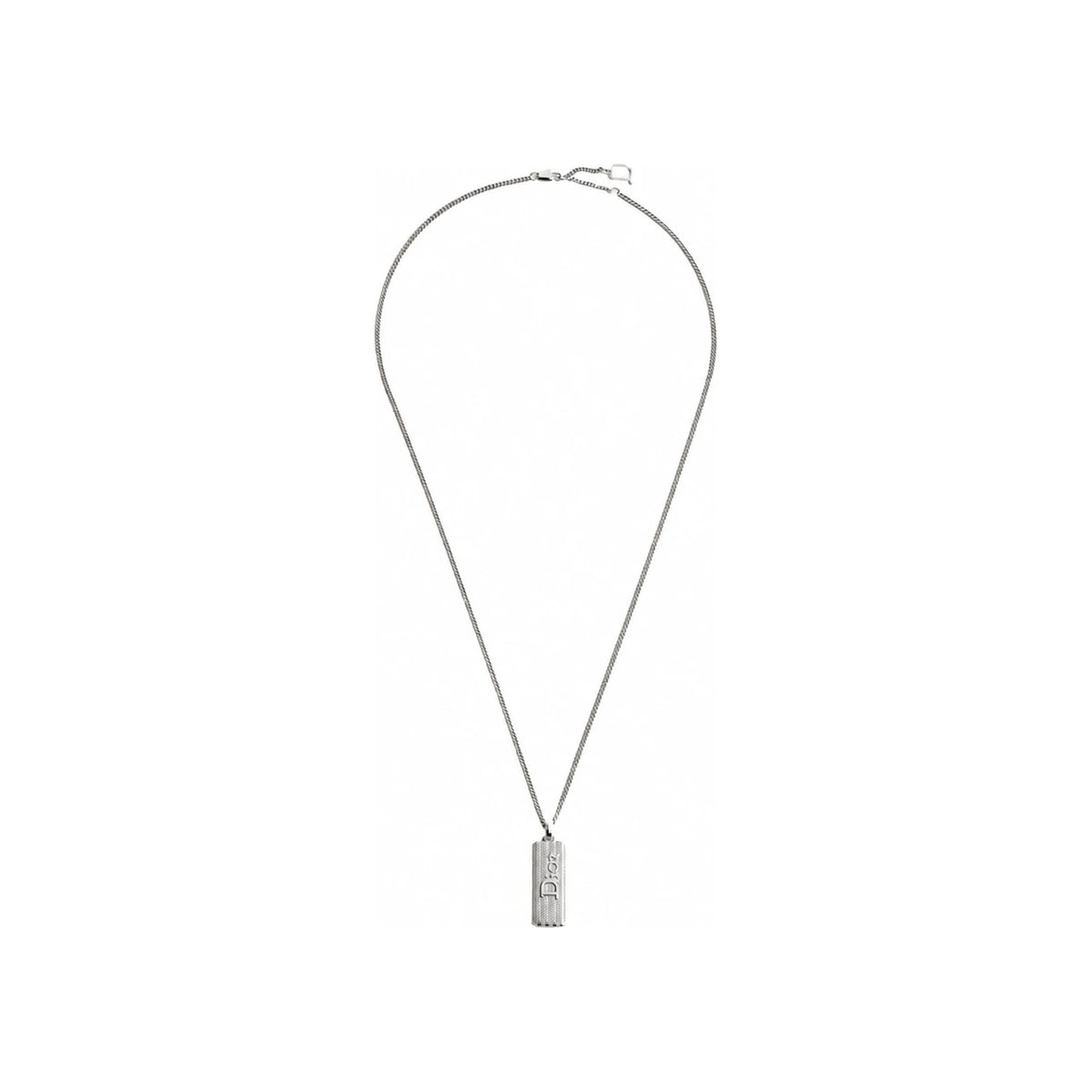 DIOR Guilloche Plate Pendant Necklace Silver-Tone Brass