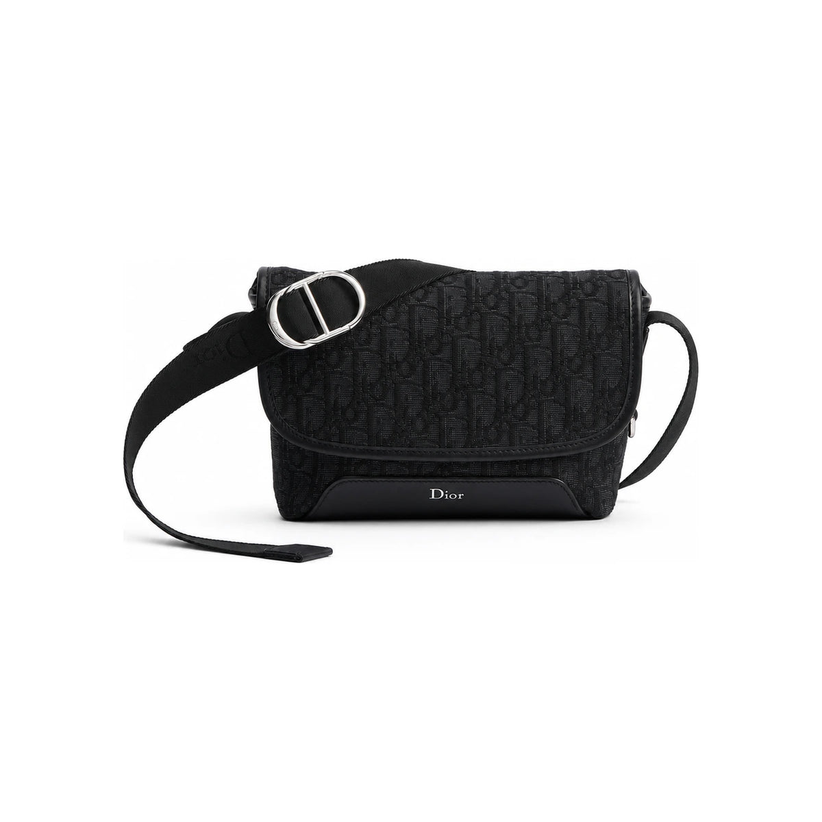 DIOR Black Oblique Jacquard Mini Flap Strap Shoulder Bag