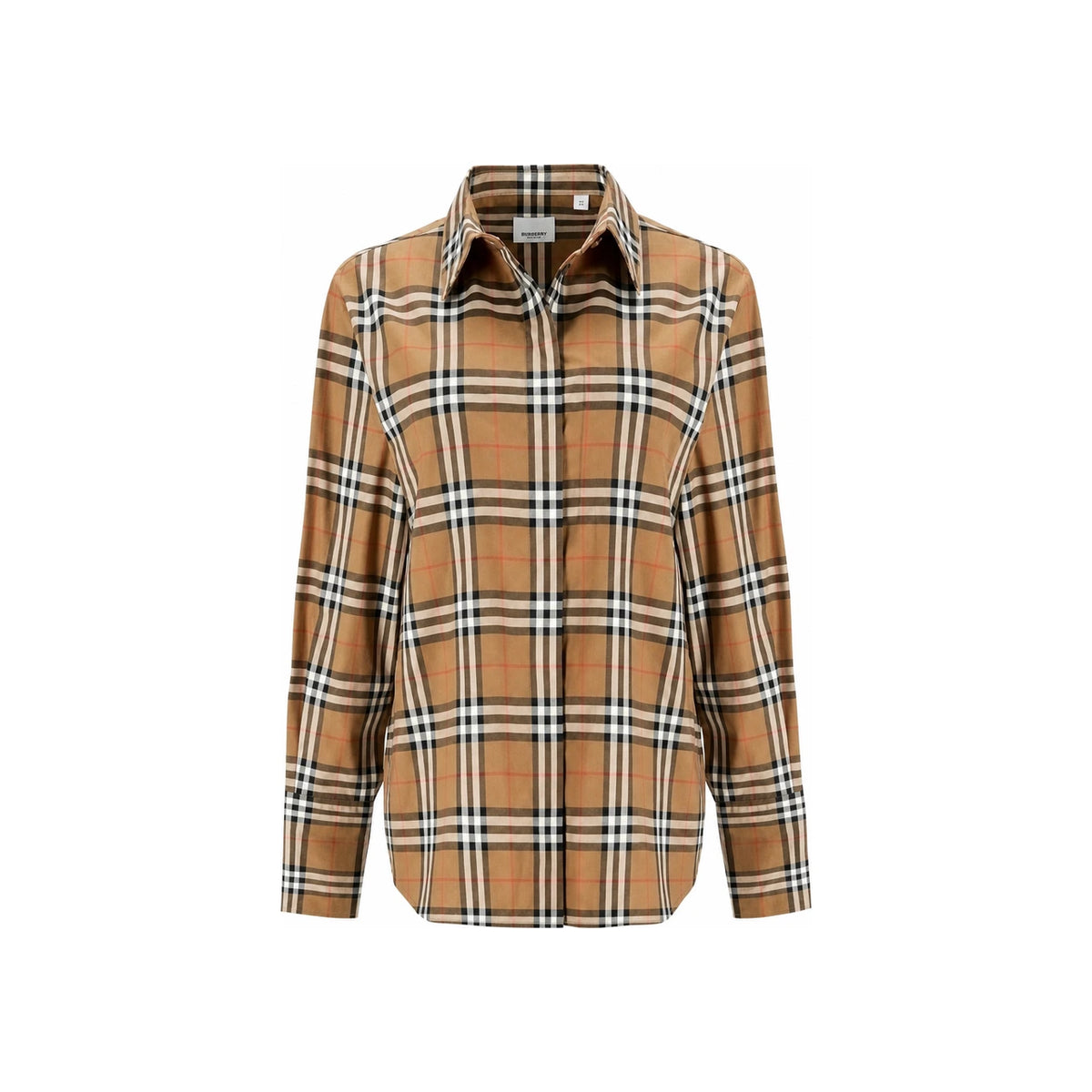 BURBERRY Ivory Check Cotton Shirt Brown Women’s Blouse