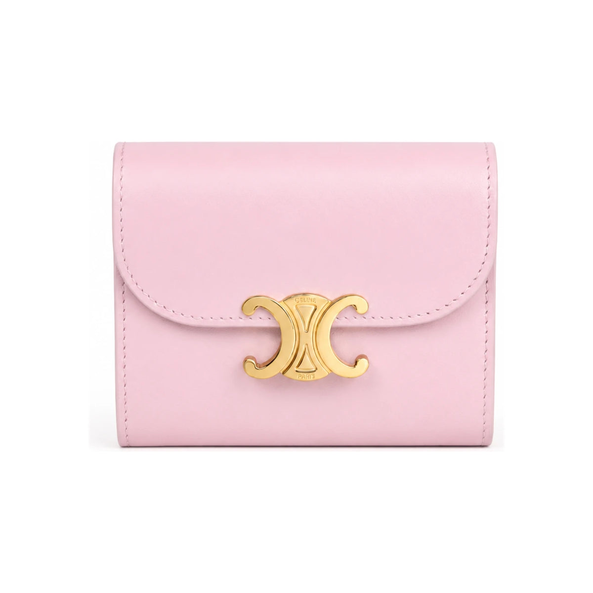 CELINE Shiny Calfskin Triomphe Small Flap Card Wallet Dirty Pink