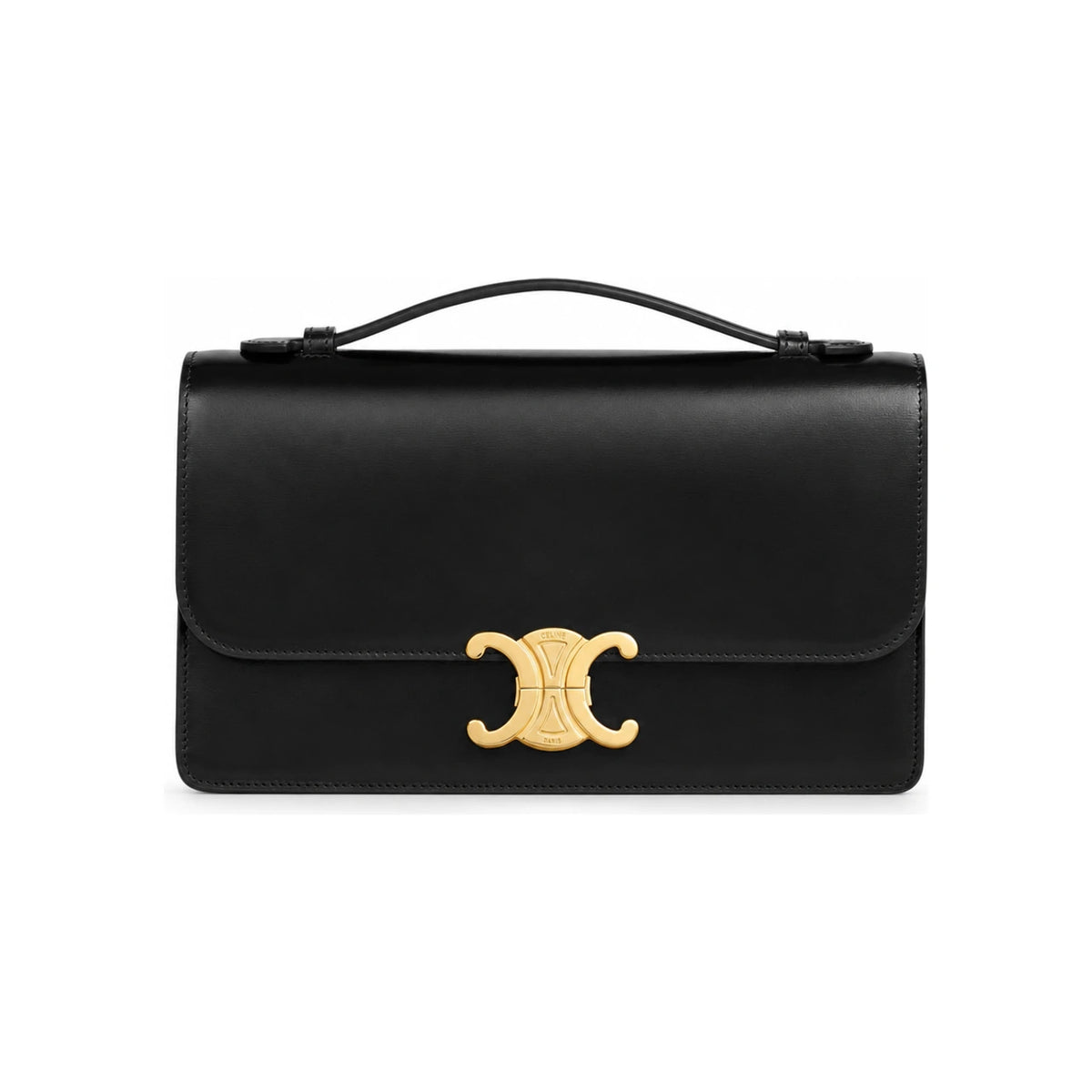 CELINE Medium Triomphe Folio Shoulder Bag Black Leather