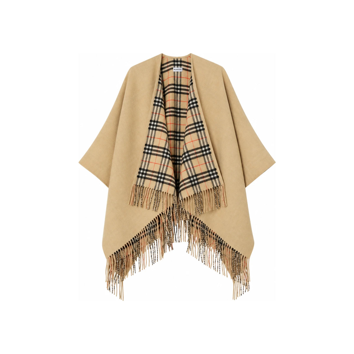 BURBERRY Checked Wool Reversible Fringe Women’s Cape Coat