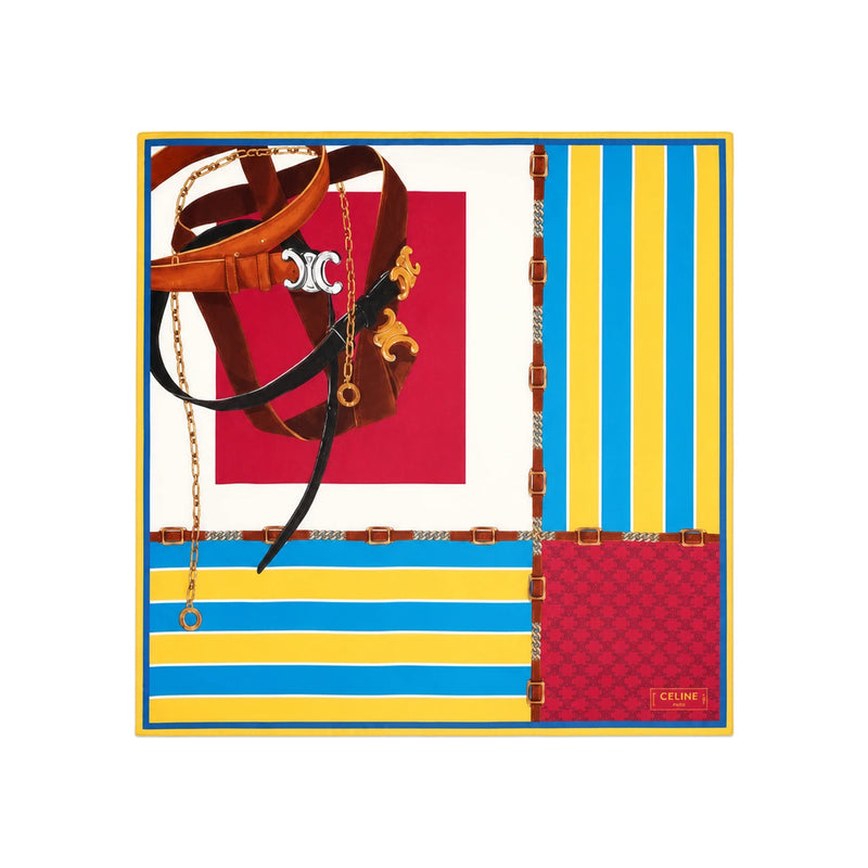 CELINE Silk Twill Square Scarf Blue Yellow Red 2AW902Q63 GGP2