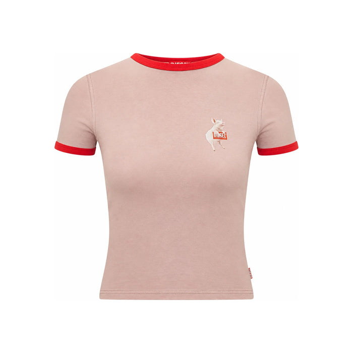 DIESEL Pink Pig Print Slim T-Shirt