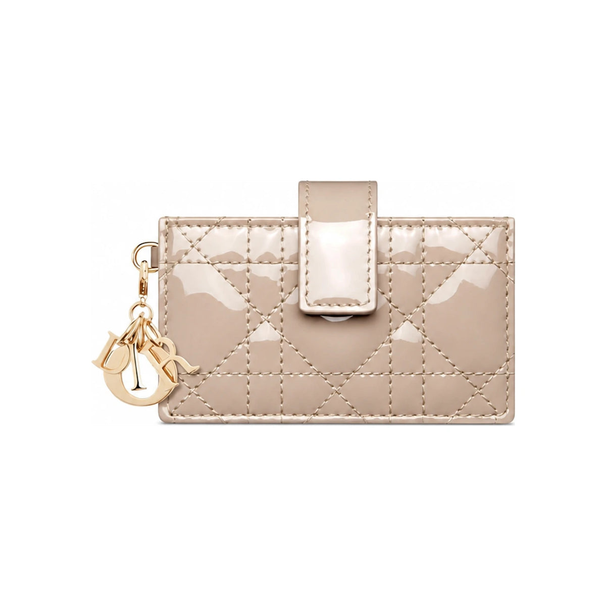DIOR Lady Dior Jasmine Card Holder Powder Beige Patent Cannage Calfskin