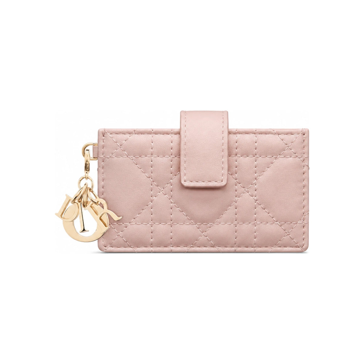 DIOR Lady Dior Cannage Lambskin Card Holder Powder Pink