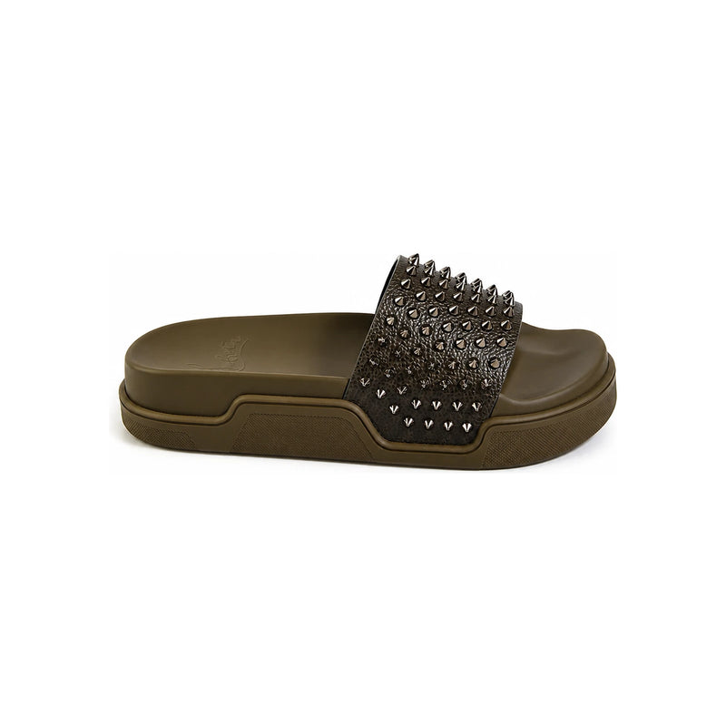 Christian Louboutin Khaki Pool Fun Flat Slide Slippers Men