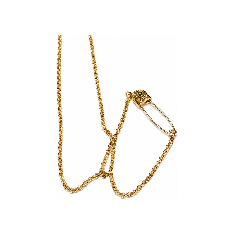 Chrome Hearts 22K Safety Pin CH Pendant Necklace Unisex