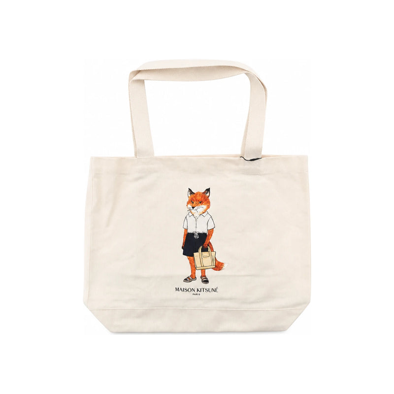 Maison Kitsune Dress Fox Print Canvas Unisex Tote Bag QU05108 WW9042 P700