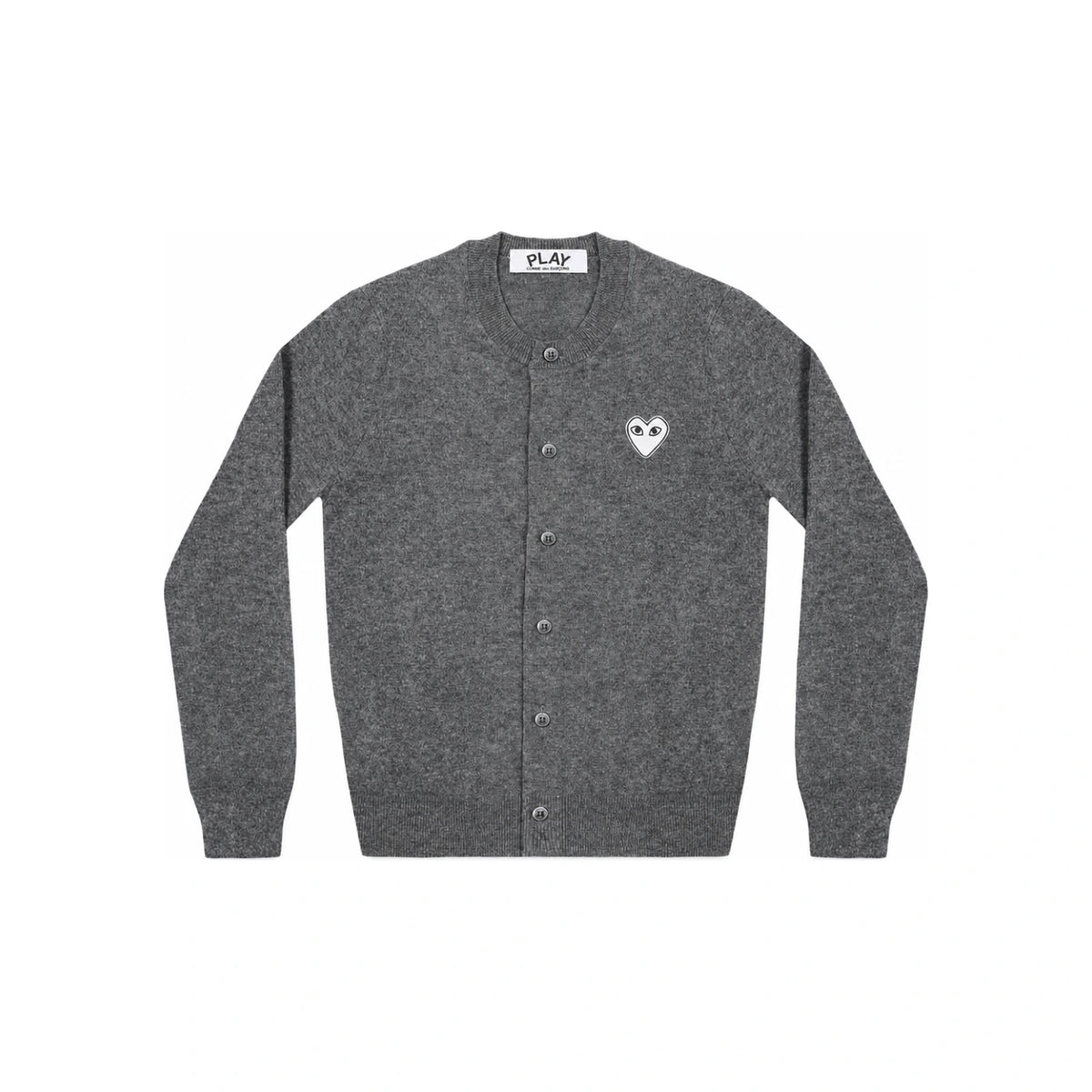 Comme des Garcons U-Neck Cardigan with White Heart Patch Charcoal