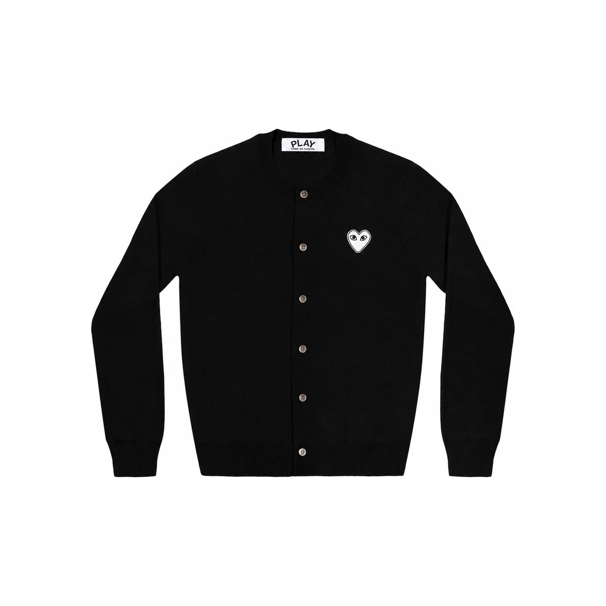 Comme des Garcons U-Neck Black Cardigan with White Patch