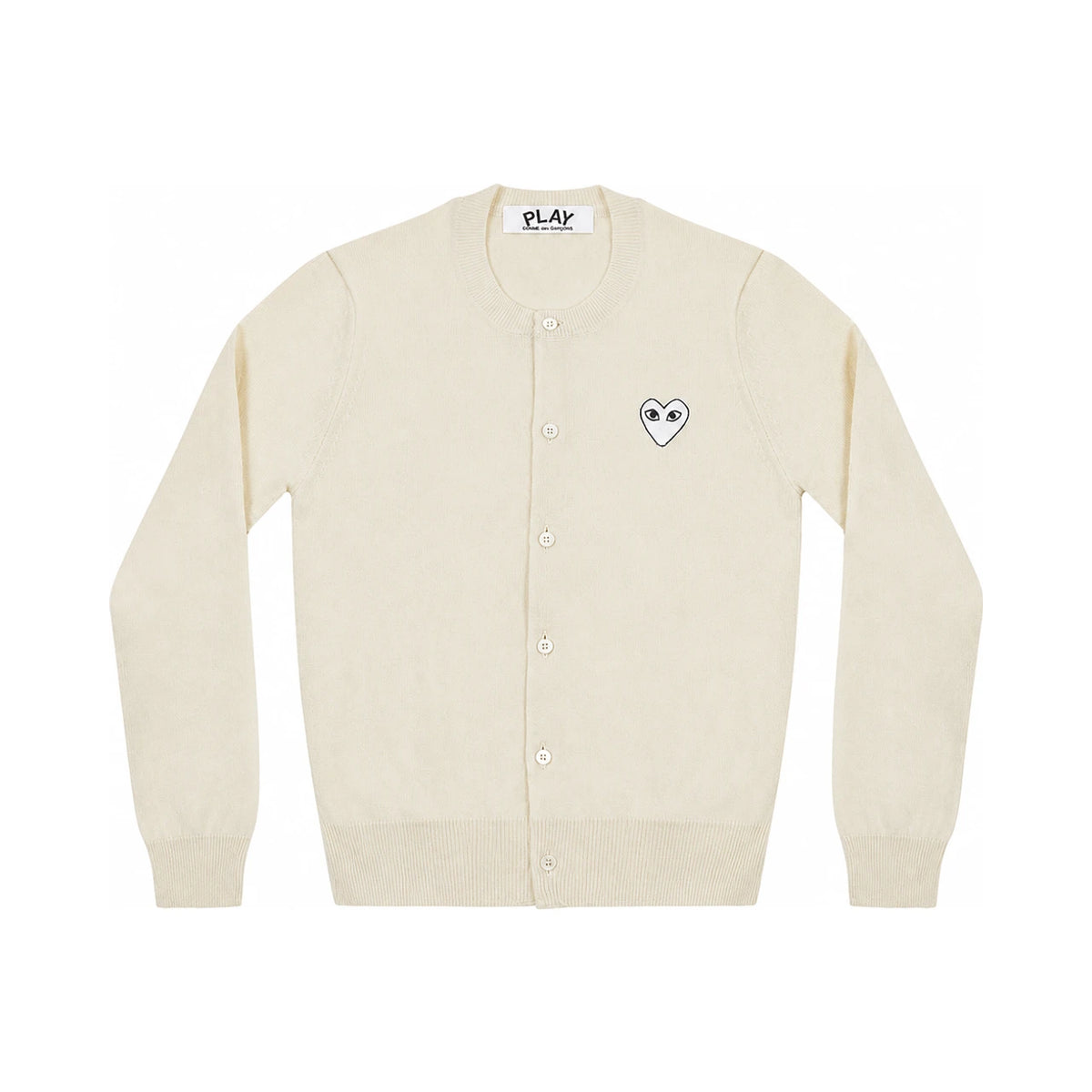 Comme des Garcons U-Neck Cardigan Ivory White Heart Patch