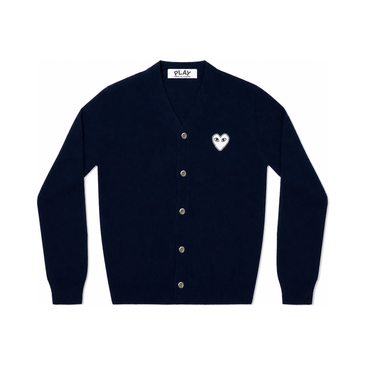 Comme des Garcons V-Neck Cardigan White Heart Patch Navy