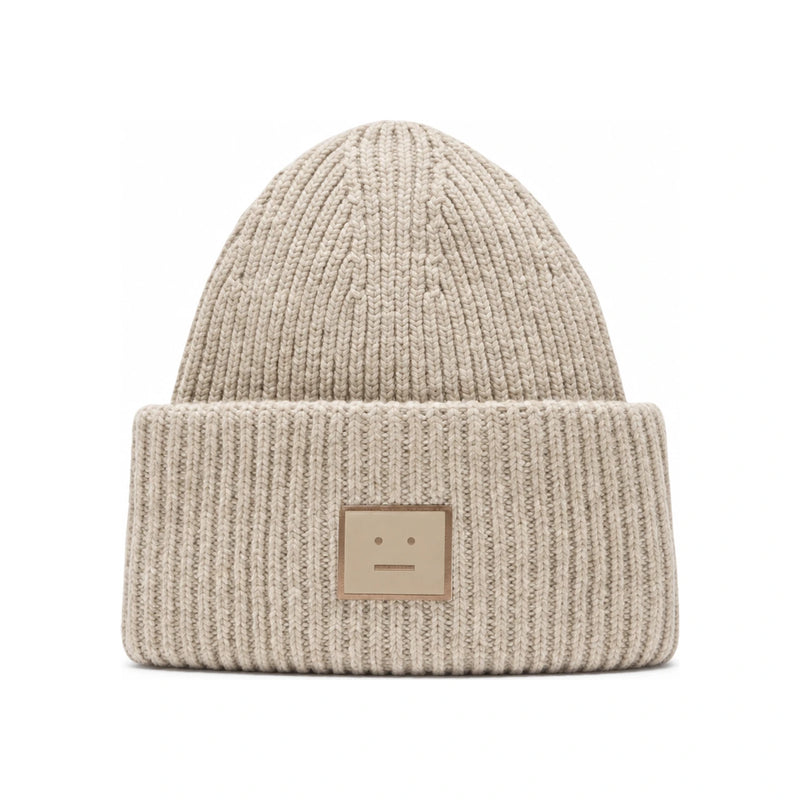 Acne Studios Face Logo Patch Beanie Hat for Men C40448 BLACK