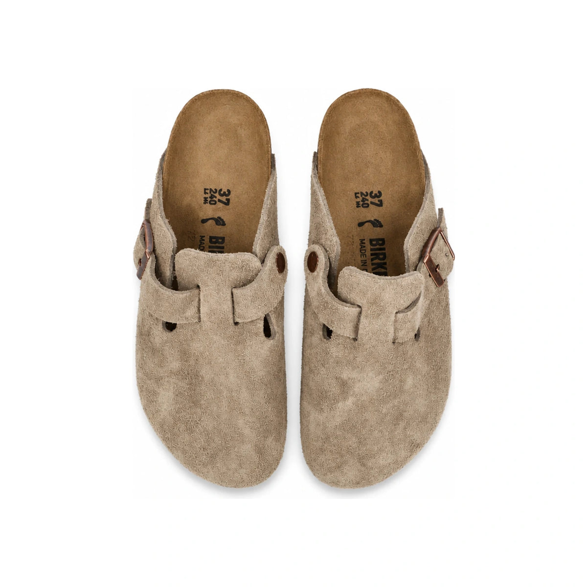 Birkenstock Suede Leather Boston Clogs Taupe Narrow Fit Slippers