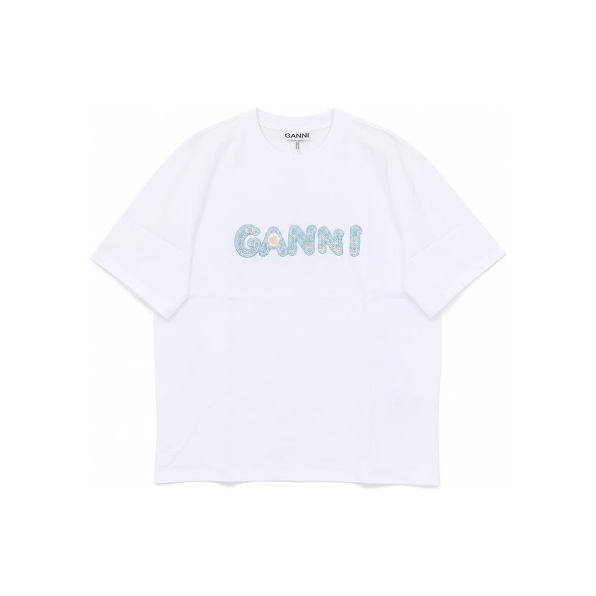 GANNI Crochet Logo Embroidered Short Sleeve T-Shirt Women White