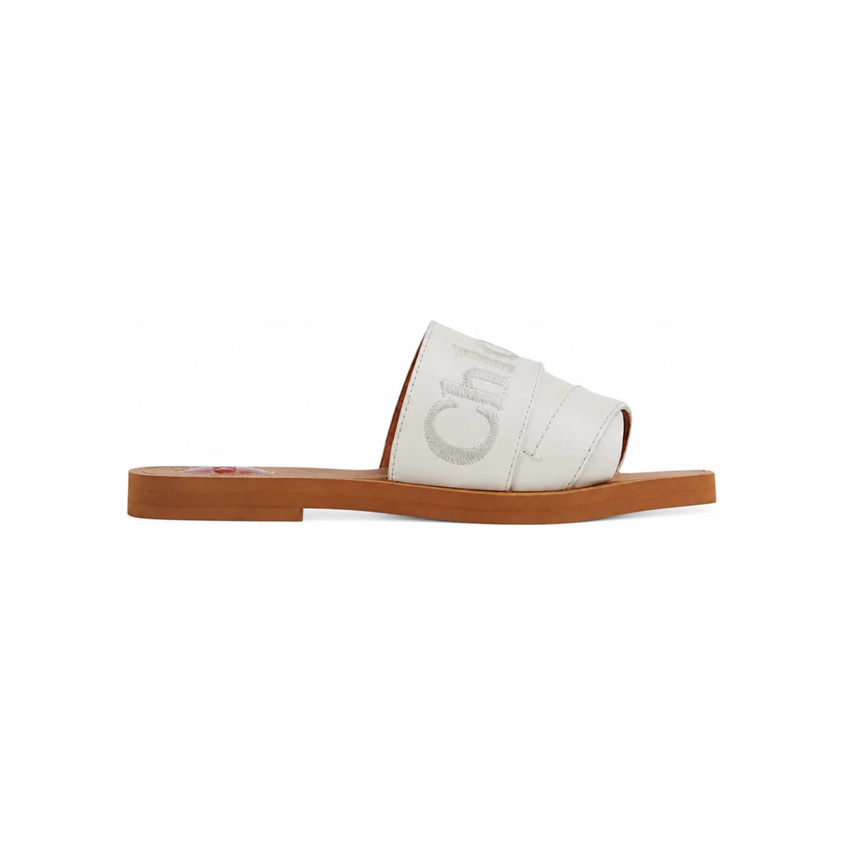 Chloe Woody Embroidered Logo Strap Sandals White